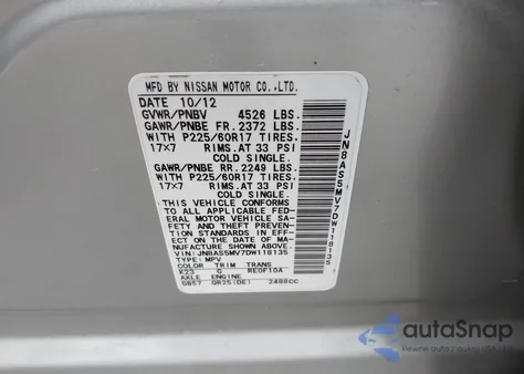 2013 Nissan Rogue Sv from USA, damaged, VIN JN8AS5MV7DW118135